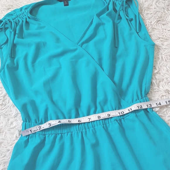 🔴MOVING SALE!🌤️Banana Republic XS, Turquoise Tie Shoulder Wrap Dress - Picture 4 of 9